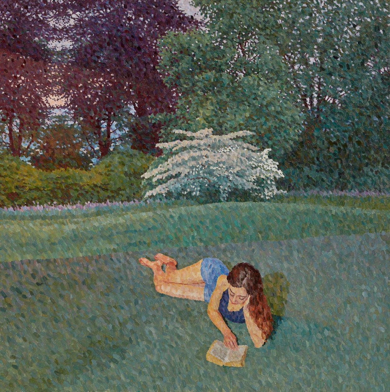 Girl Reading with a Landscape, 2019 (olje på lerret) av William Wilkins