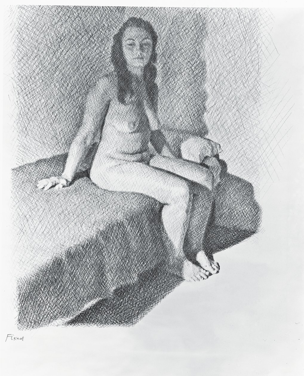 Sittende naken, ca. 1968-74 (blyant på papir) av William Wilkins