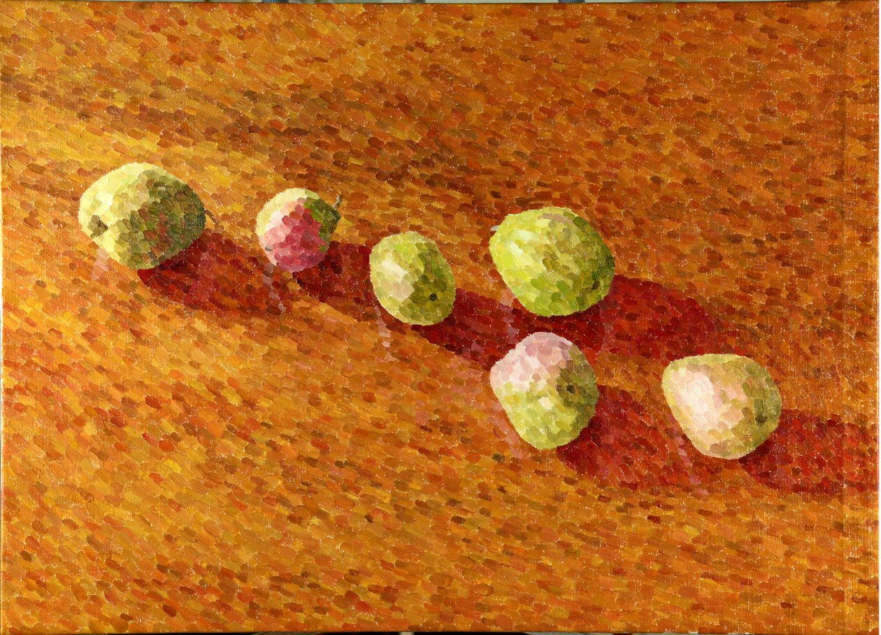 Still Life, Black Worcesters, 2013 (olje på lerret) av William Wilkins