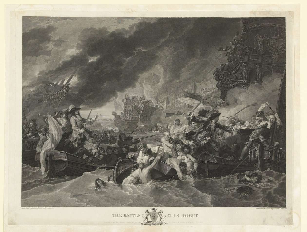 Sjøslaget ved Cape La Hogue, 1692 Slaget ved La Hogue (tittel på objekt) av William Woollett