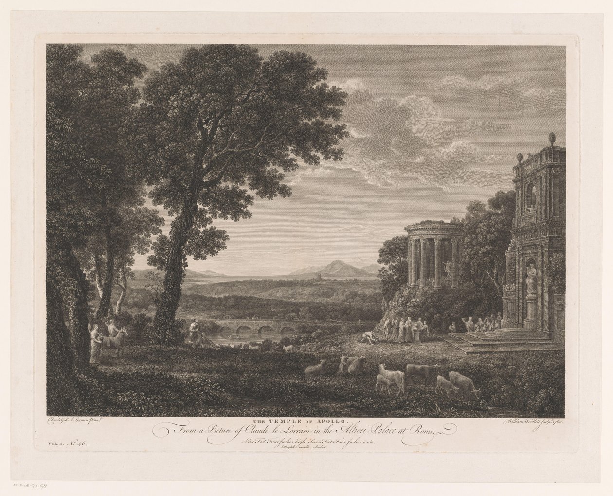 Landskap med far til Psyche som ofrer foran Apollon-tempelet Apollon-tempelet (tittel på objekt) av William Woollett