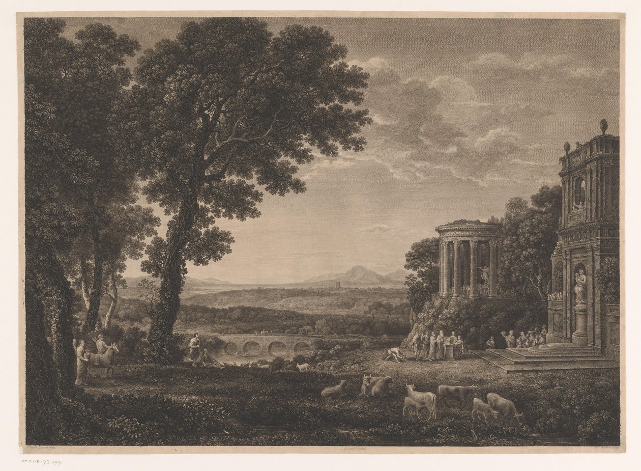 Landskap med far til Psyche som ofrer foran Apollon-tempelet av William Woollett