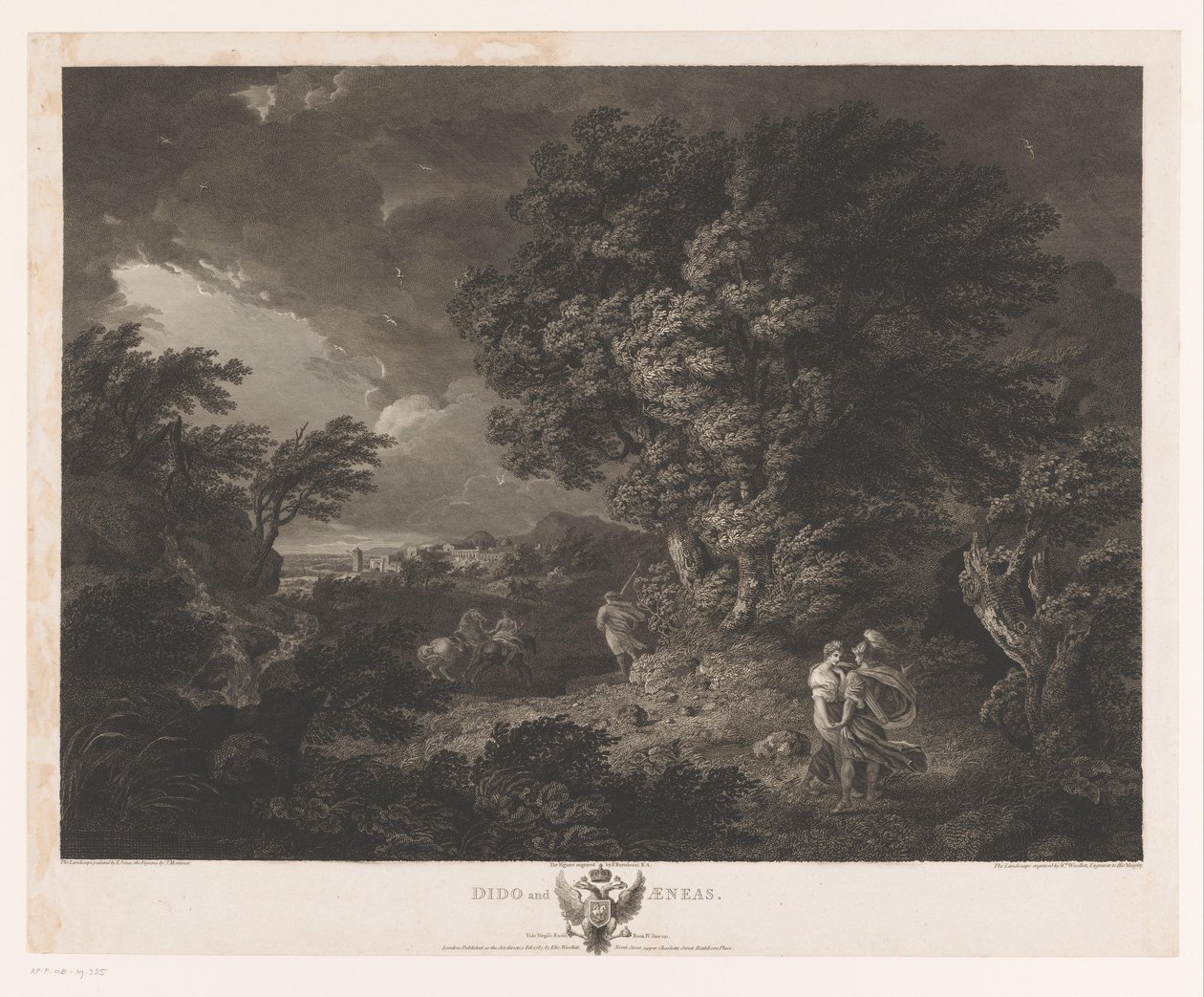 Stormfullt landskap med Dido og Aeneas Dido og Aeneas (tittel på objekt) av William Woollett
