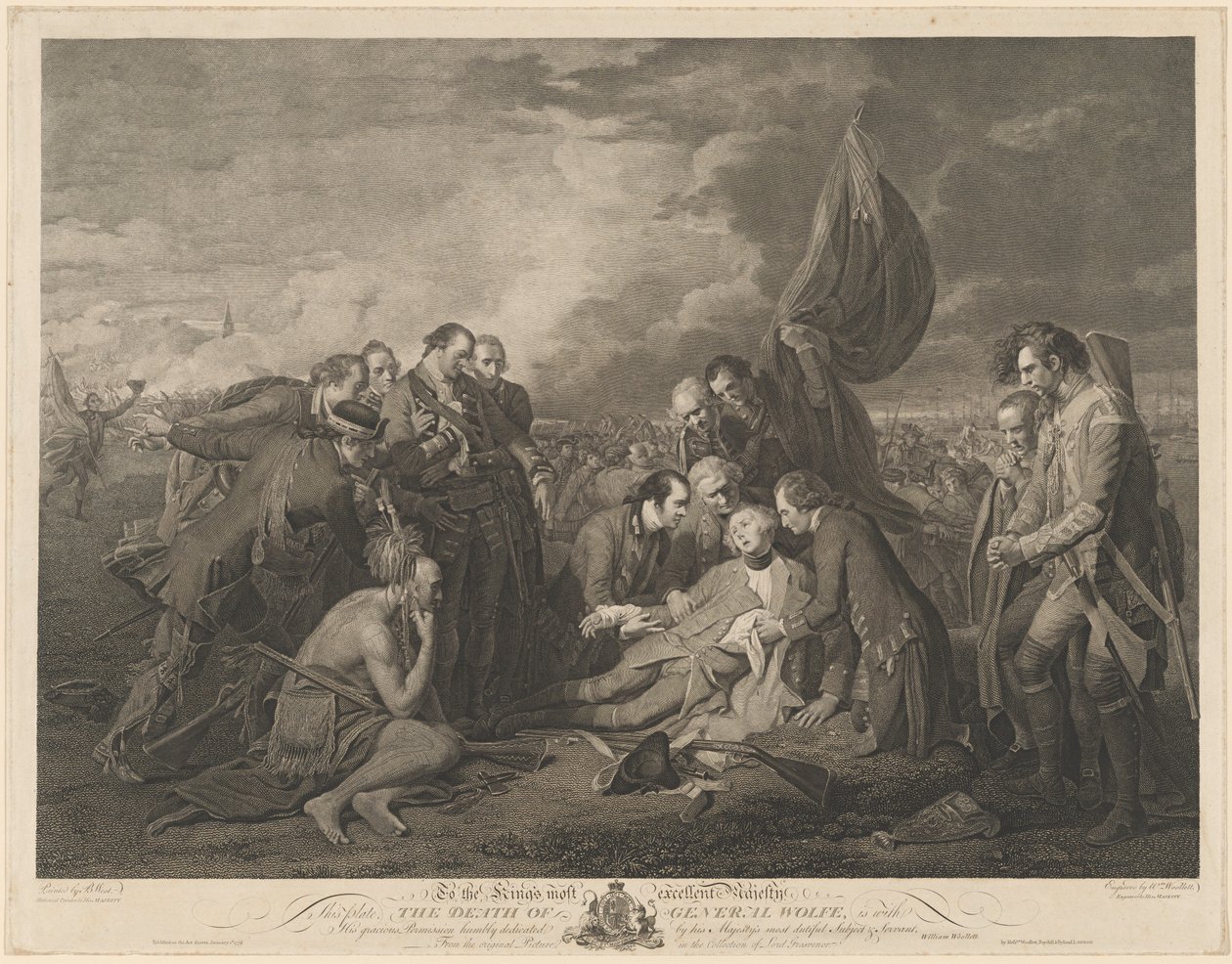 General Wolfes død av William Woollett after Benjamin West
