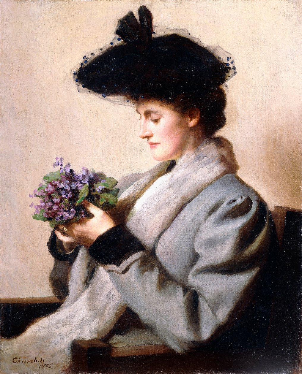 The Nosegay of Violets - Portrait of a Woman, 1905 av William Worcester Churchill