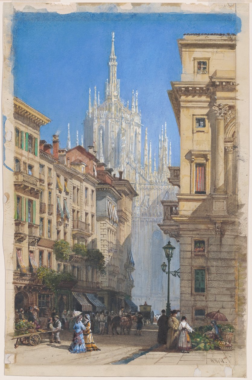 Duomoen i Milano fra en sidegate av William Wyld