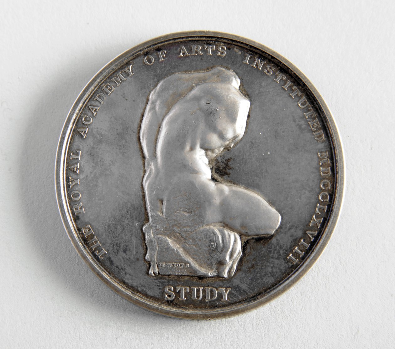 R.A. medalje tildelt George Frampton 10.12.1884 for den beste modellen av en figur (metall) av William Wyon