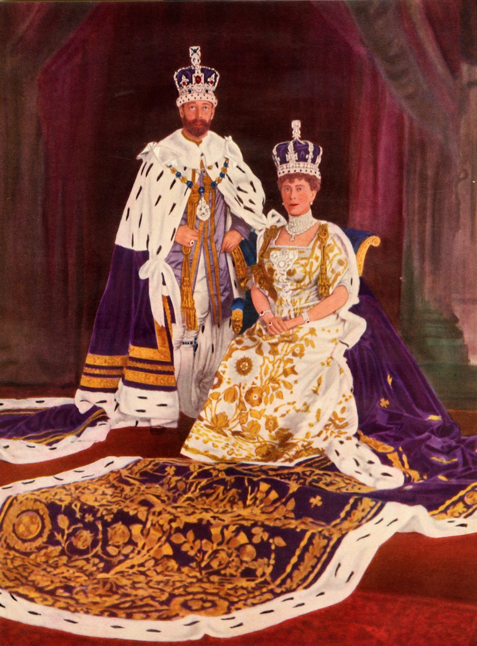 Deres Majesteter kong George V og dronning Mary i sine kroningskapper, 1911, 1951. av William and Daniel Downey