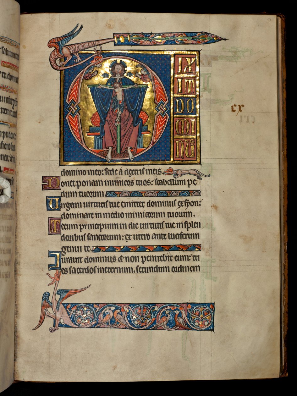 Ms 322 f.113r Salme 109, initial D, The Holy Trinity, illustrasjon fra 