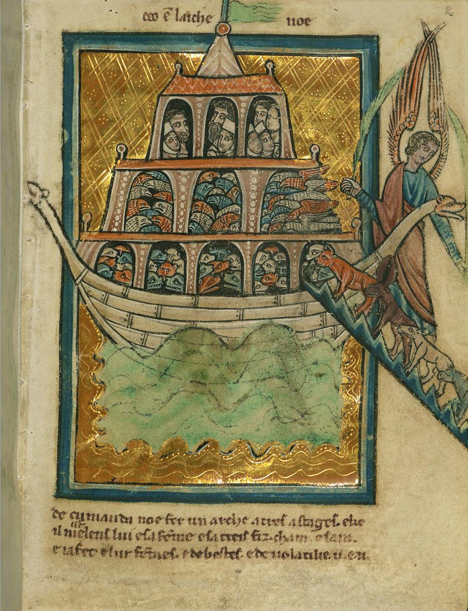 Dyrene går inn i Noahs ark, ca. 1250 (blekk og maling på pergament) av William de Brailes