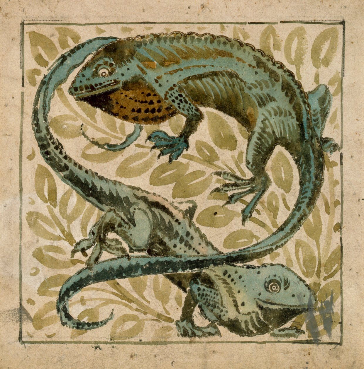 Øgler, design for en flis av William de Morgan