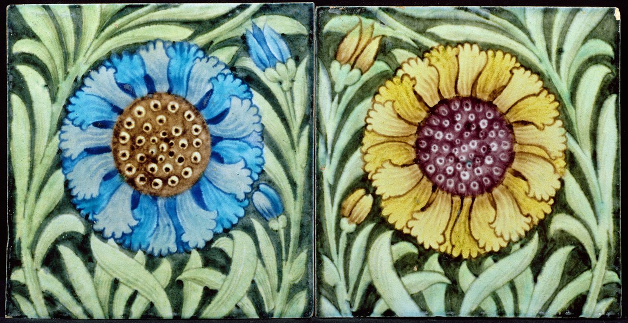 Fliser med blomsterdesign i persisk stil (keramikk) av William de Morgan