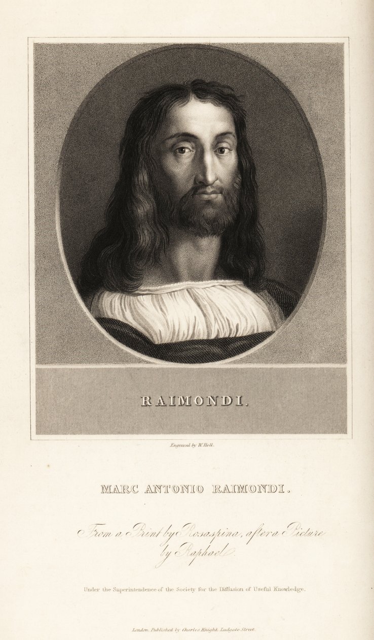 Portrett av Marcantonio Raimondi, italiensk gravør, ca. 1470-1534 av William the Younger Holl
