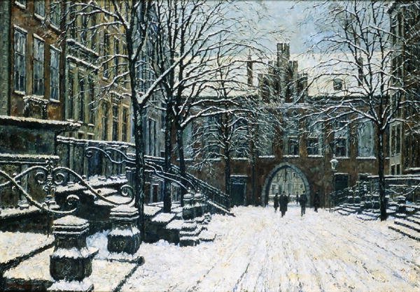 Mariacka Street, Gdansk om vinteren, ca. 1920 (olje på lerret) av Willibald Werner