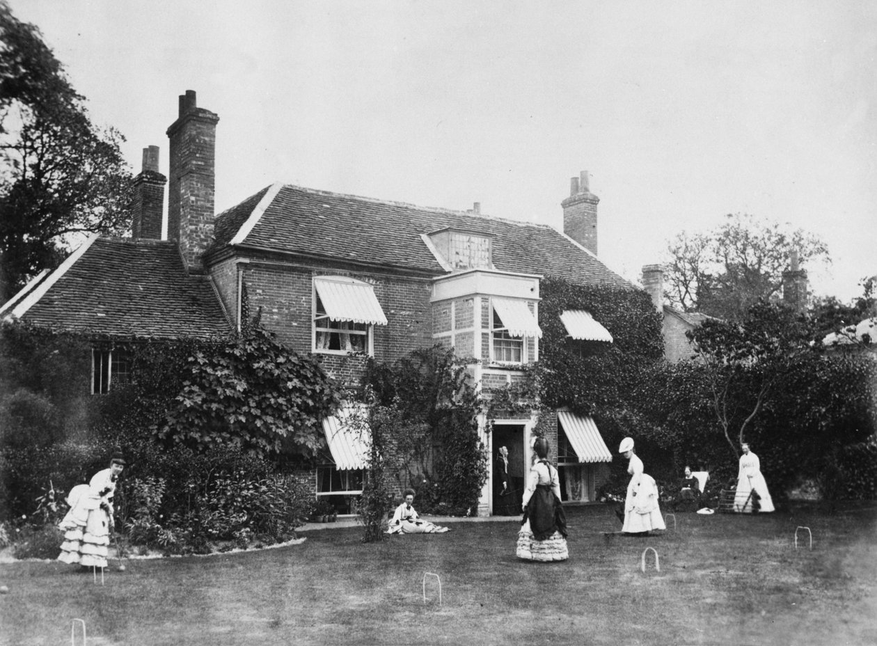 Krokket på plenen på Elm Lodge, Streatley, ca. 1870-tallet av Willoughby Wallace Hooper