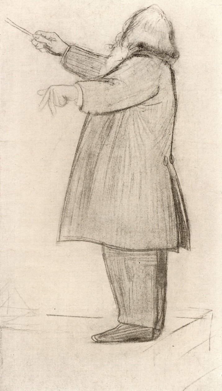 Johannes Brahms (1833-1897) tysk komponist, dirigering (tegning) av Willy von Beckerath