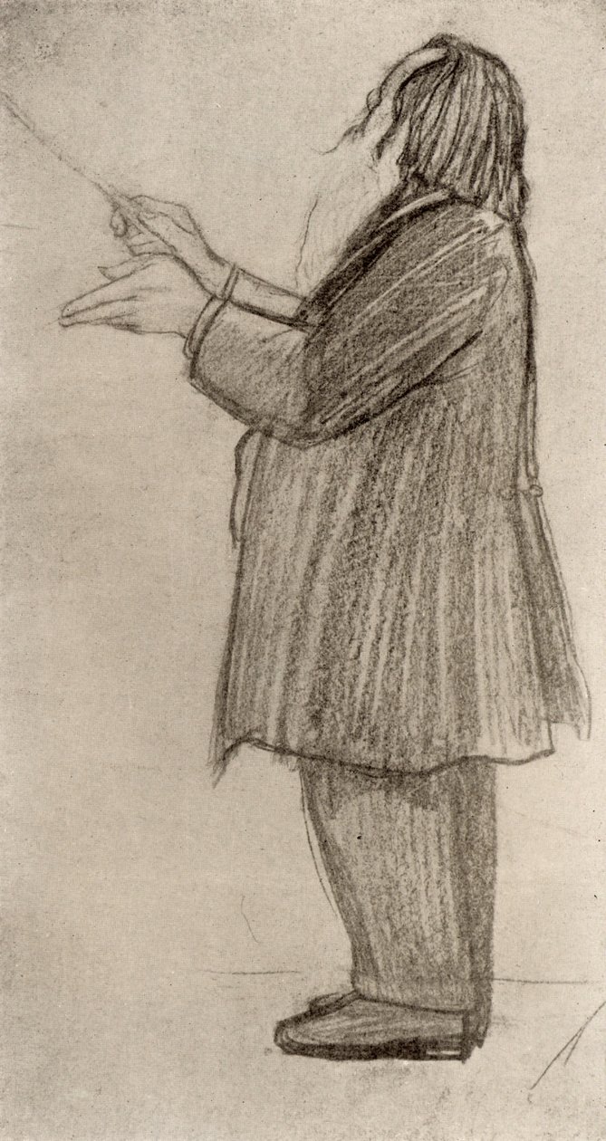 Johannes Brahms (1833-1897) tysk komponist, dirigering 9-tegning) av Willy von Beckerath