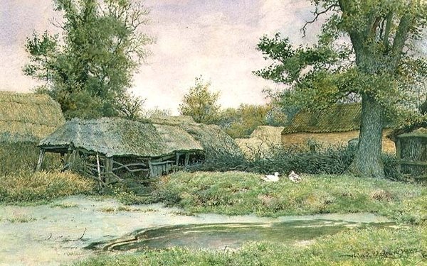 Gårdstun med andedam og ender av Wilmot R.W.S. Pilsbury