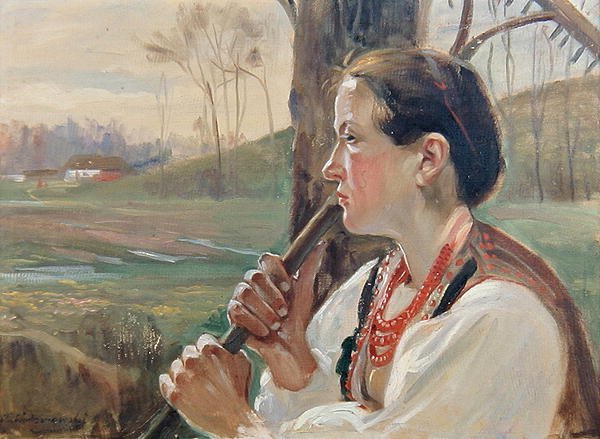 Pike med rake, ca. 1914 (olje om bord) av Wincenty Wodzinowsky