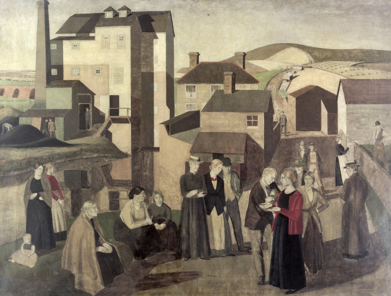 En scene i en landsbygate med Mill-Hands som snakker av Winifred Knights