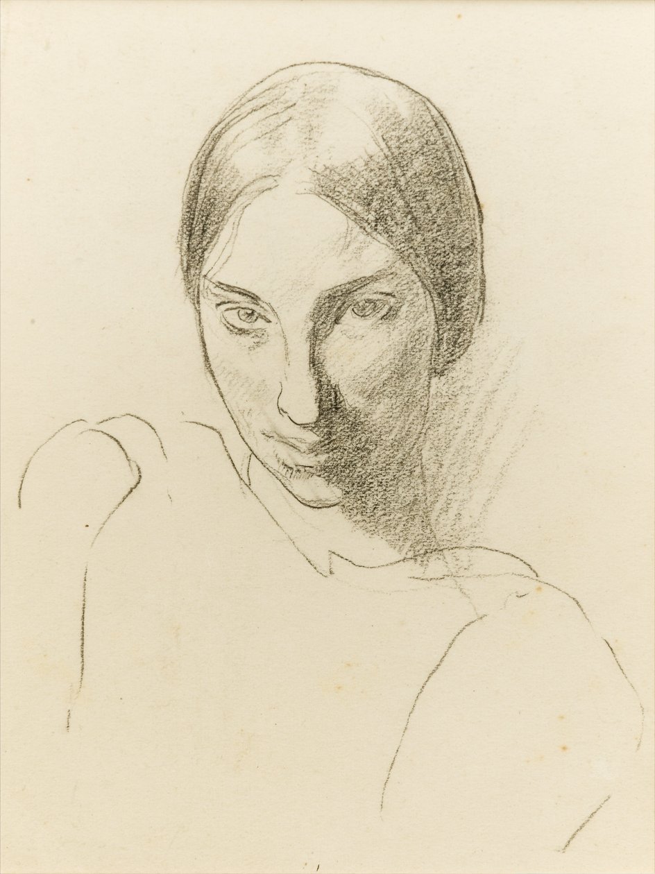 Selvportrett, ca. 1923 (svart kritt på papir) av Winifred Knights