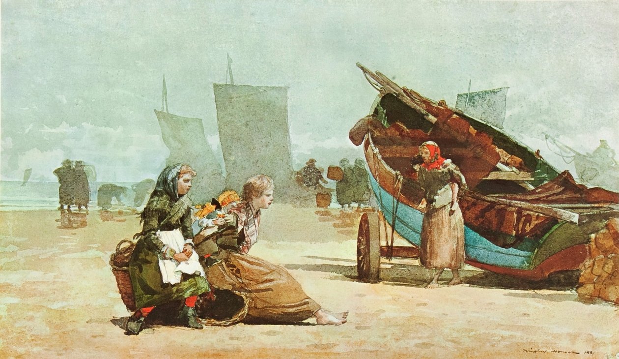Strandscene, cullercoats av Winslow Homer