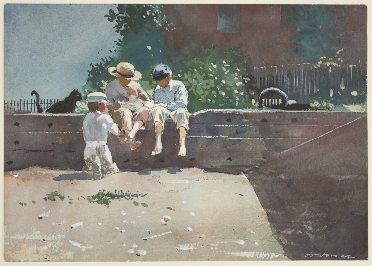 Boys and Kitten, 1873 (wc & gouache over blyant på papir) av Winslow Homer