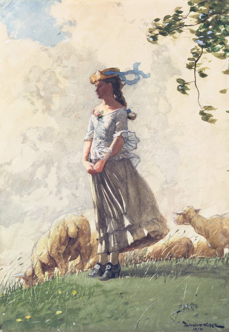 Frisk luft, 1878 (wc over kull på papir) av Winslow Homer