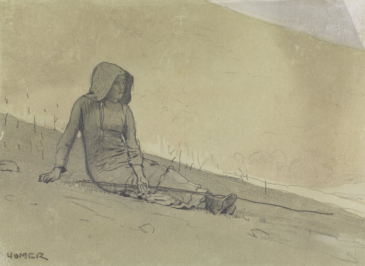 Jente sitter på en åsside av Winslow Homer