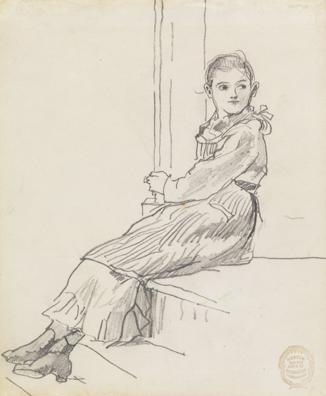 Jente satt på et verandastrinn av Winslow Homer