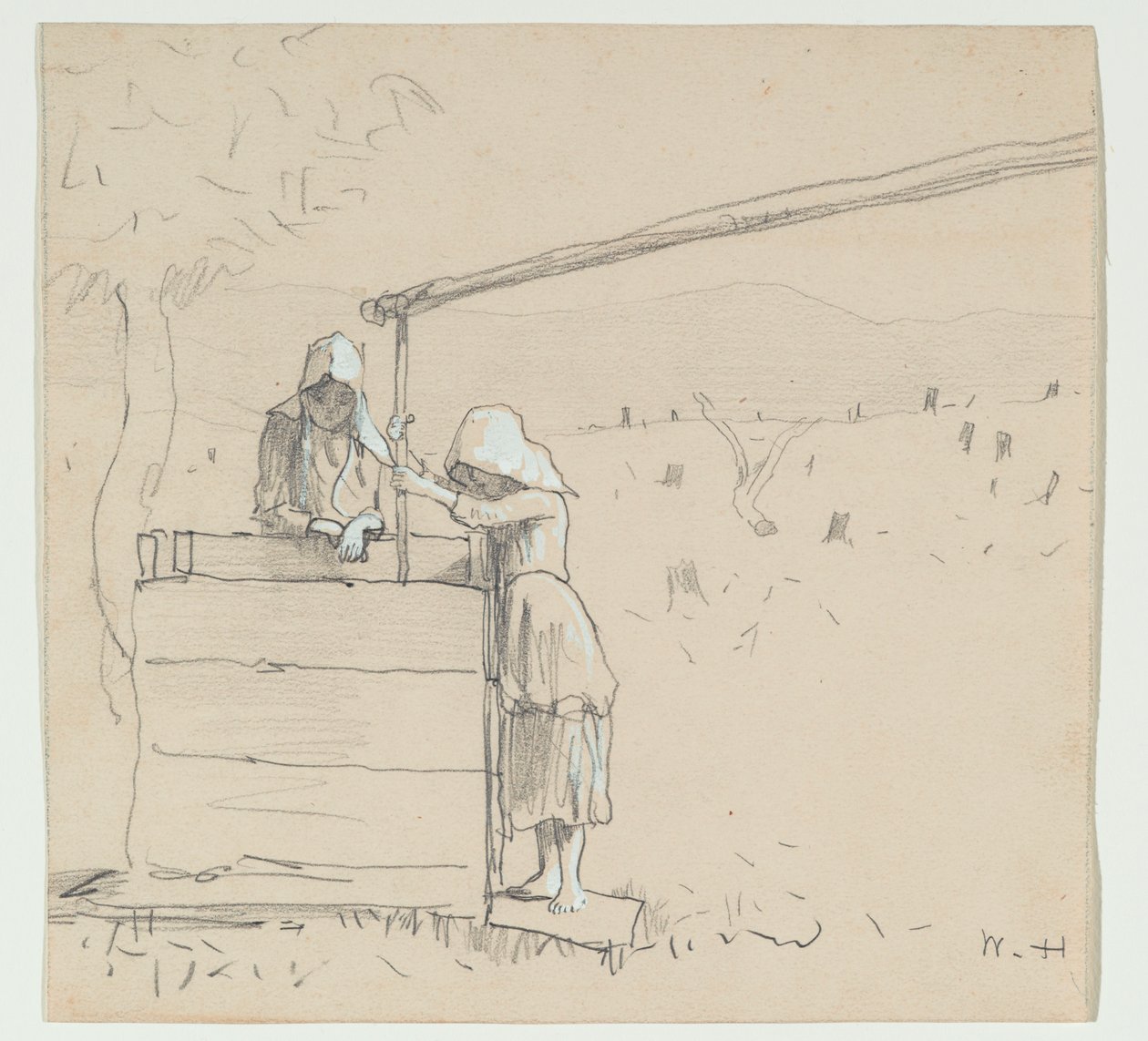 Girls at a Well, 1879 (grafitt og wc på papir) av Winslow Homer