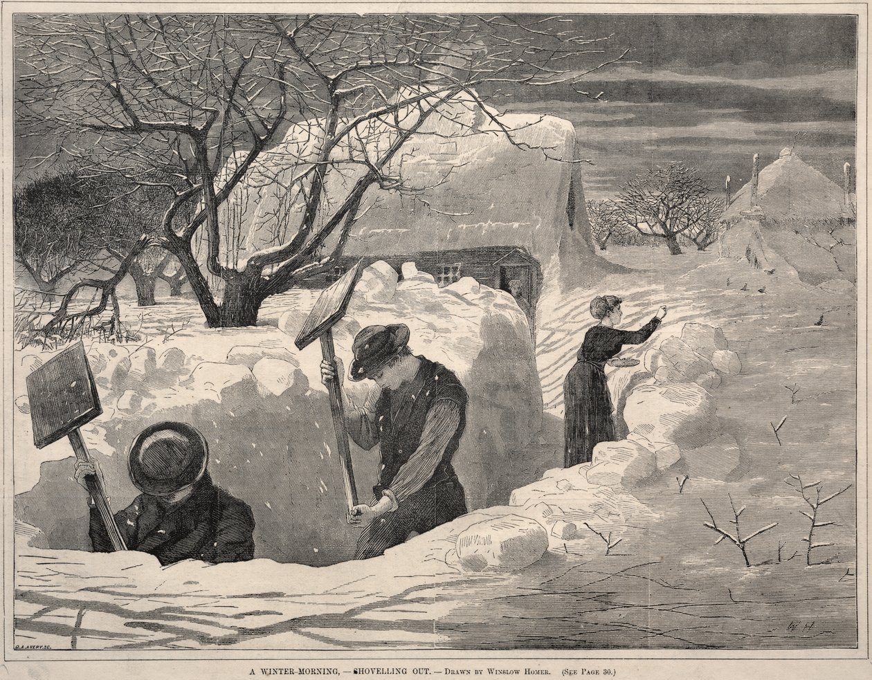 En vintermorgen – snørydding av Winslow Homer