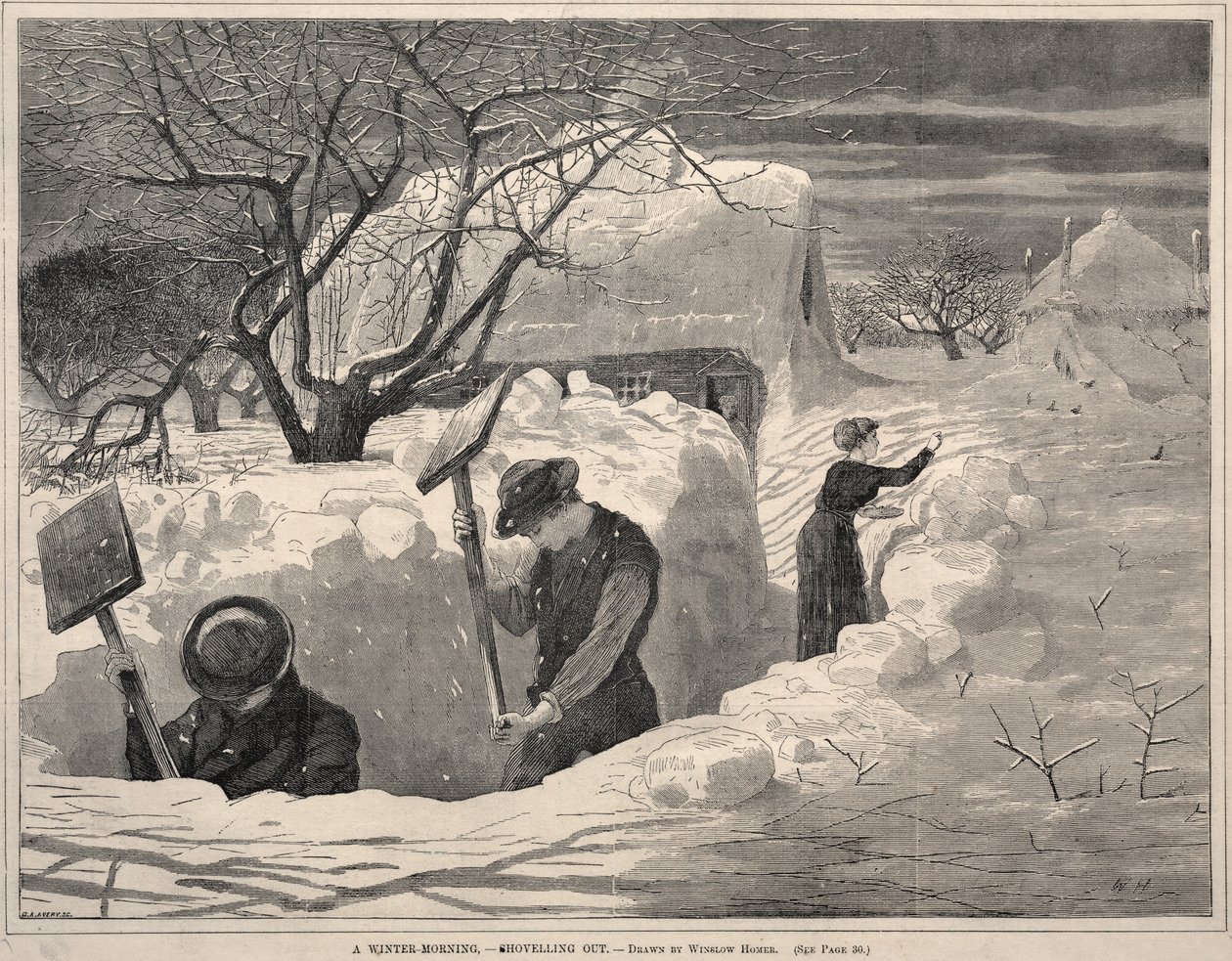 A Winter Morning, - Shoveling Out, 1871. av Winslow Homer