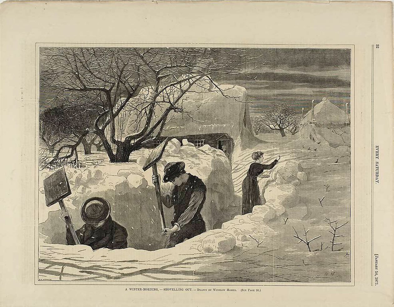 En vintermorgen som måker ut av Winslow Homer