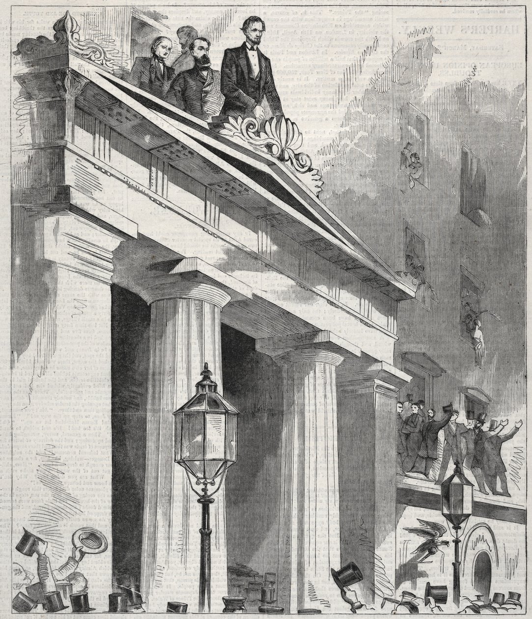 Abraham Lincoln, den utvalgte presidenten, talte til folket fra Astor House Balcony..., 1861. av Winslow Homer
