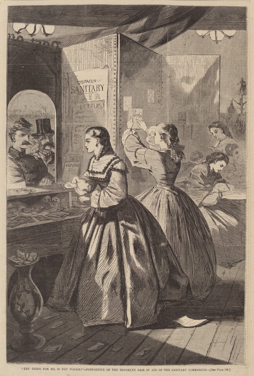 Any Thing for Me, If You Please - Postkontoret til Brooklyn Fair in Aid of the..., publisert 1864 av Winslow Homer