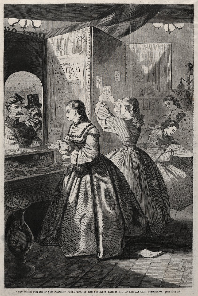 «Er det noe til meg, takk» – Postkontoret på Brooklyn-messen til inntekt for Sanitærkommisjonen av Winslow Homer