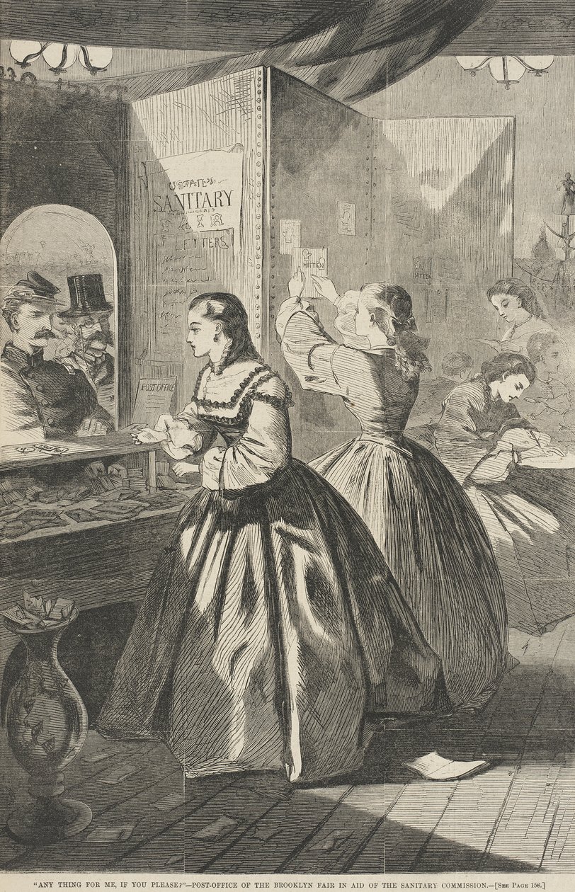 «Noe til meg, vær så snill?» - Postkontoret på Brooklyn-messen til støtte for Sanitærkommisjonen av Winslow Homer