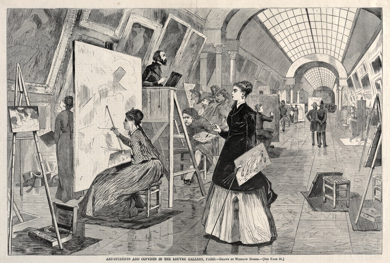 Kunststudenter og kopister i Louvre-galleriet, Paris av Winslow Homer