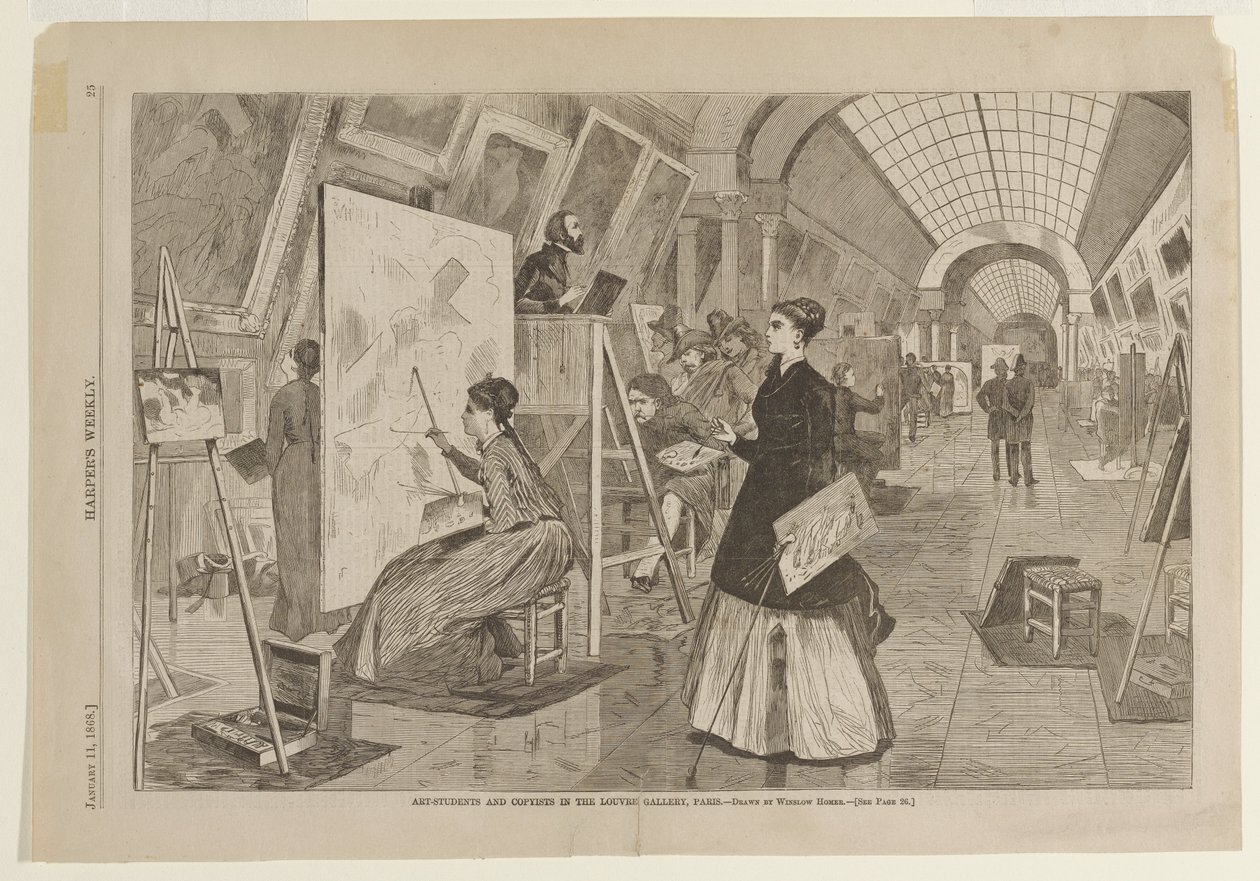 Kunststudenter og kopister i Louvre-galleriet, Paris av Winslow Homer