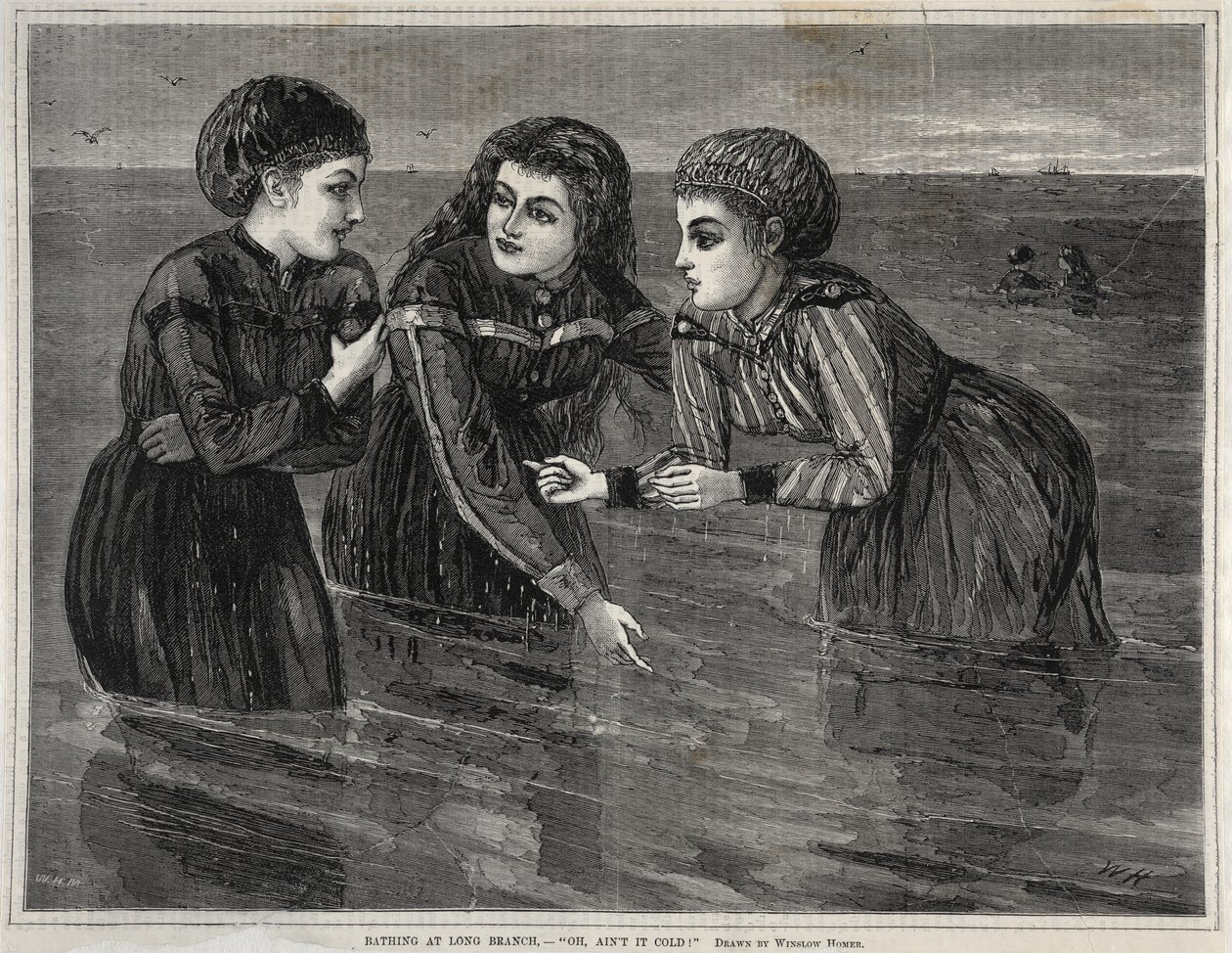 Bading ved Long Branch, - Oh, Aint it Cold!, 1871. av Winslow Homer