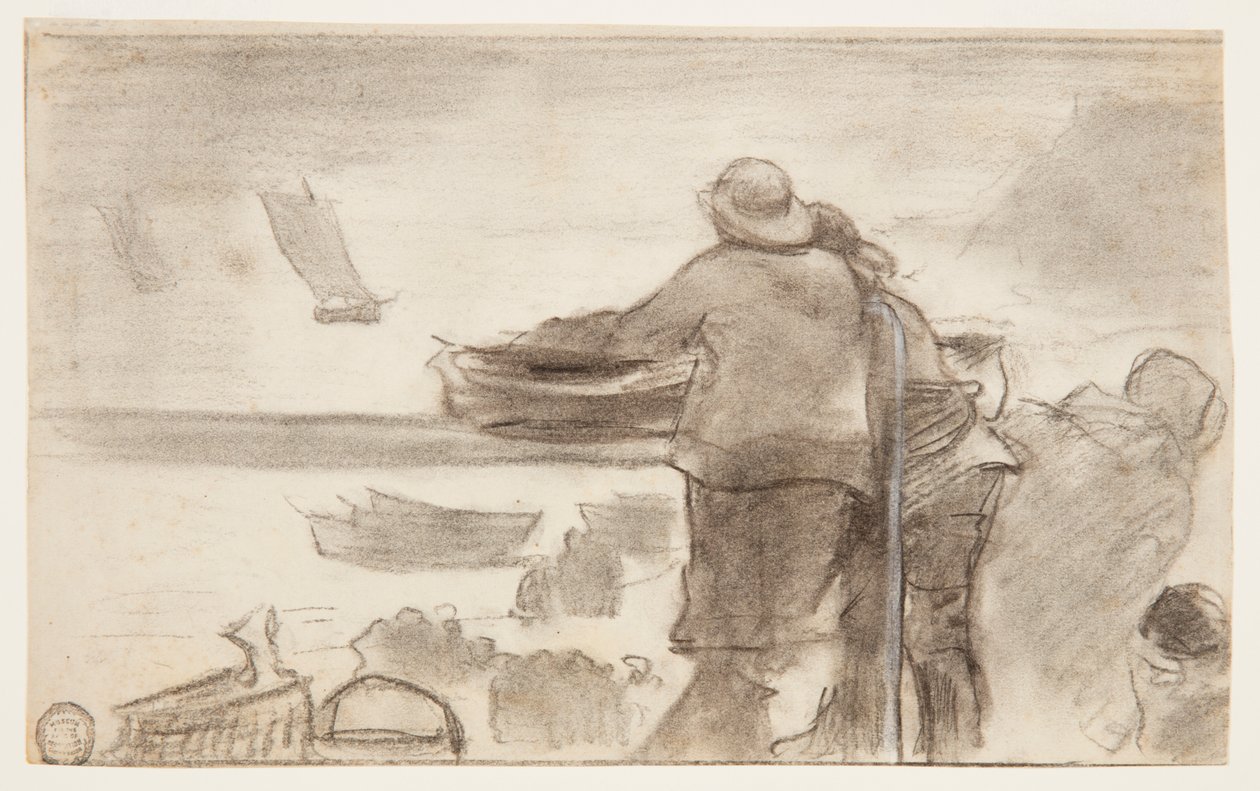 Strand med båter og mennesker, Cullercoats, England av Winslow Homer
