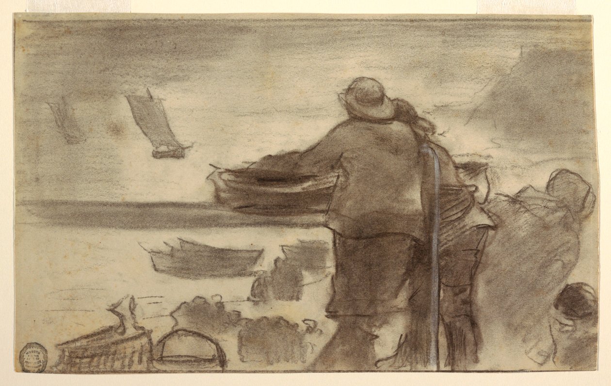 Strand med båter og mennesker, Cullercoats, England av Winslow Homer