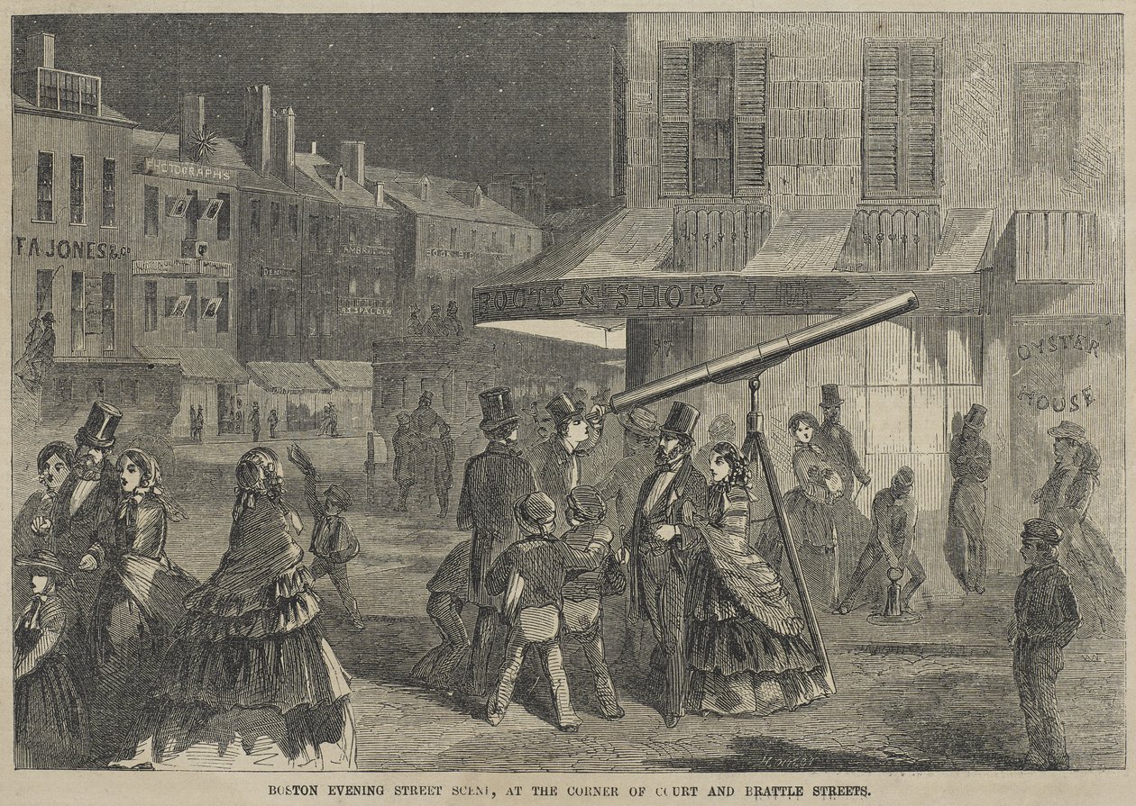 Boston Evening Street Scene, på hjørnet av Court og Brattle Streets av Winslow Homer
