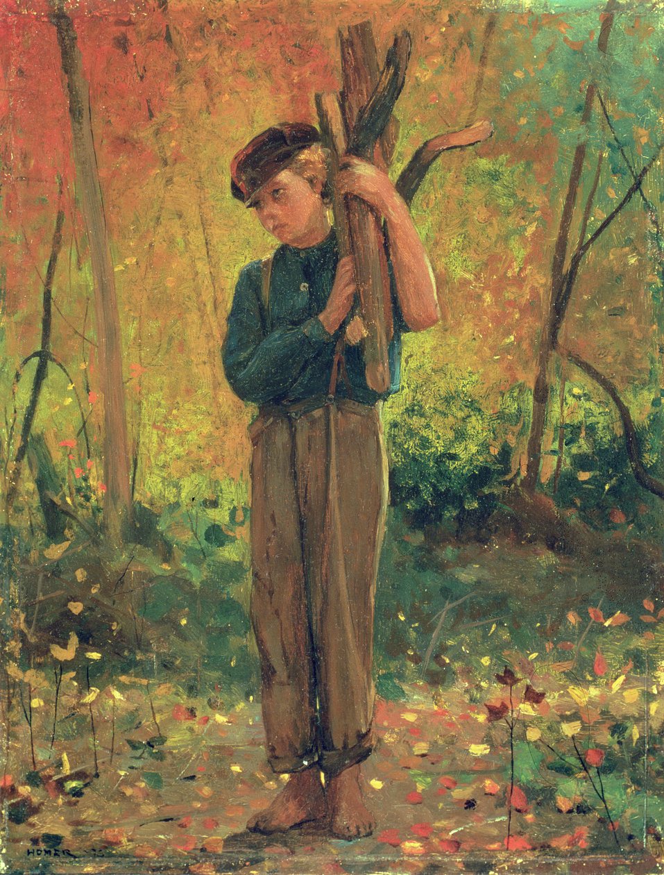 Gutt holder tømmerstokker, 1873 av Winslow Homer