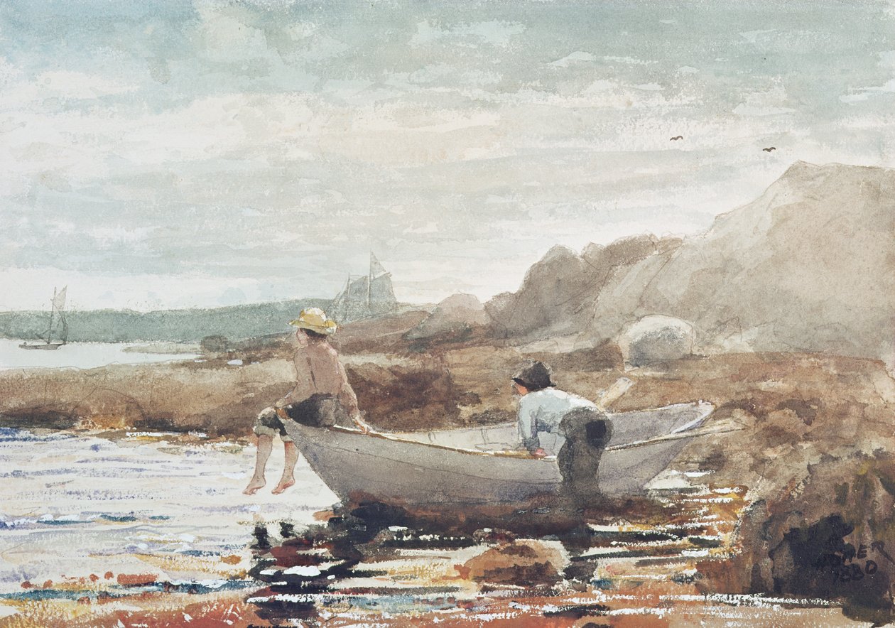 Boys on the Beach (akvarell på papir) av Winslow Homer