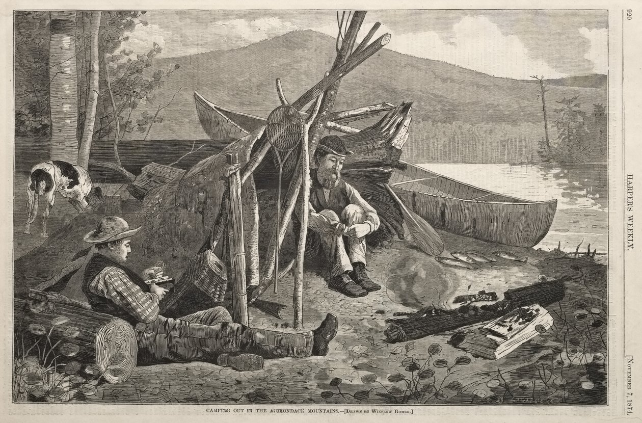 Camping i Adirondack-fjellene av Winslow Homer