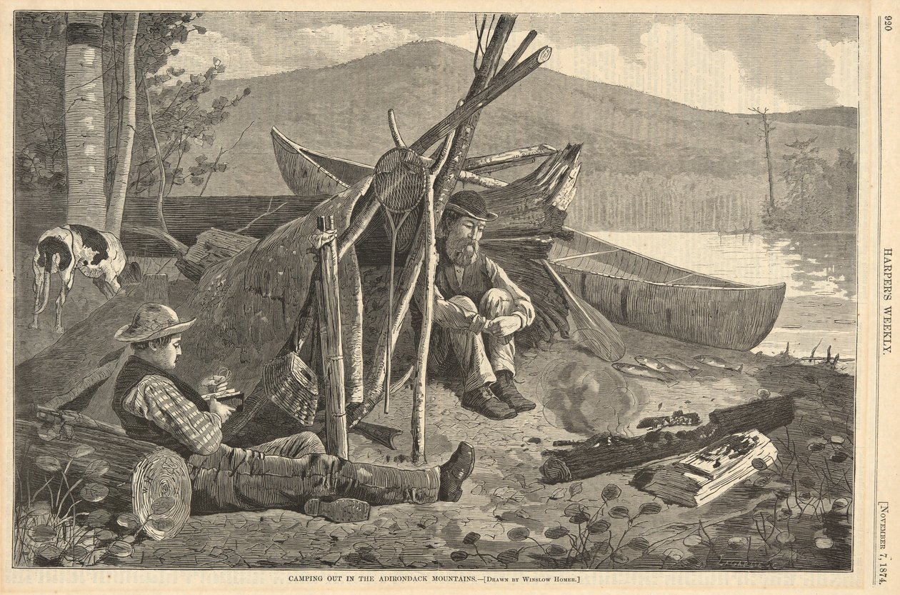 Camping ute i Adirondack-fjellene, fra Harper av Winslow Homer