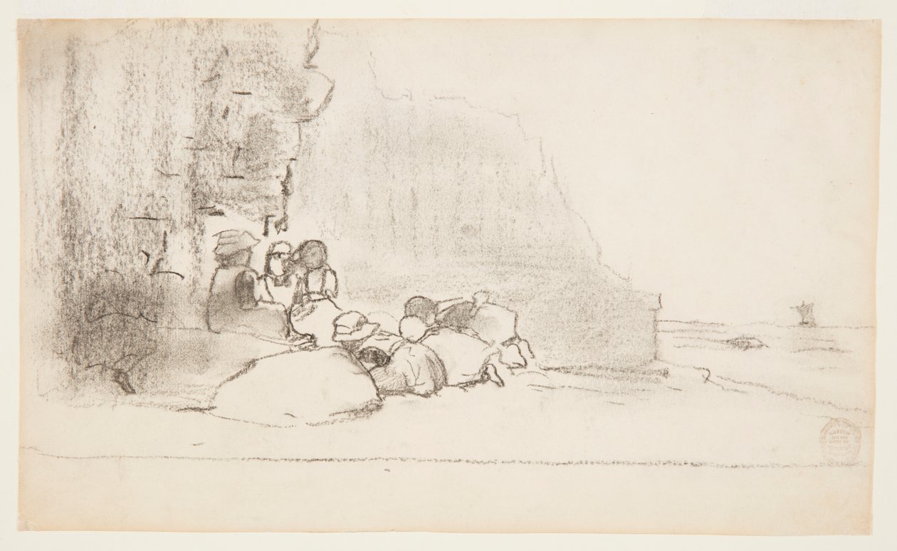 Barn som leker ved sjøen, Cullercoats, England av Winslow Homer