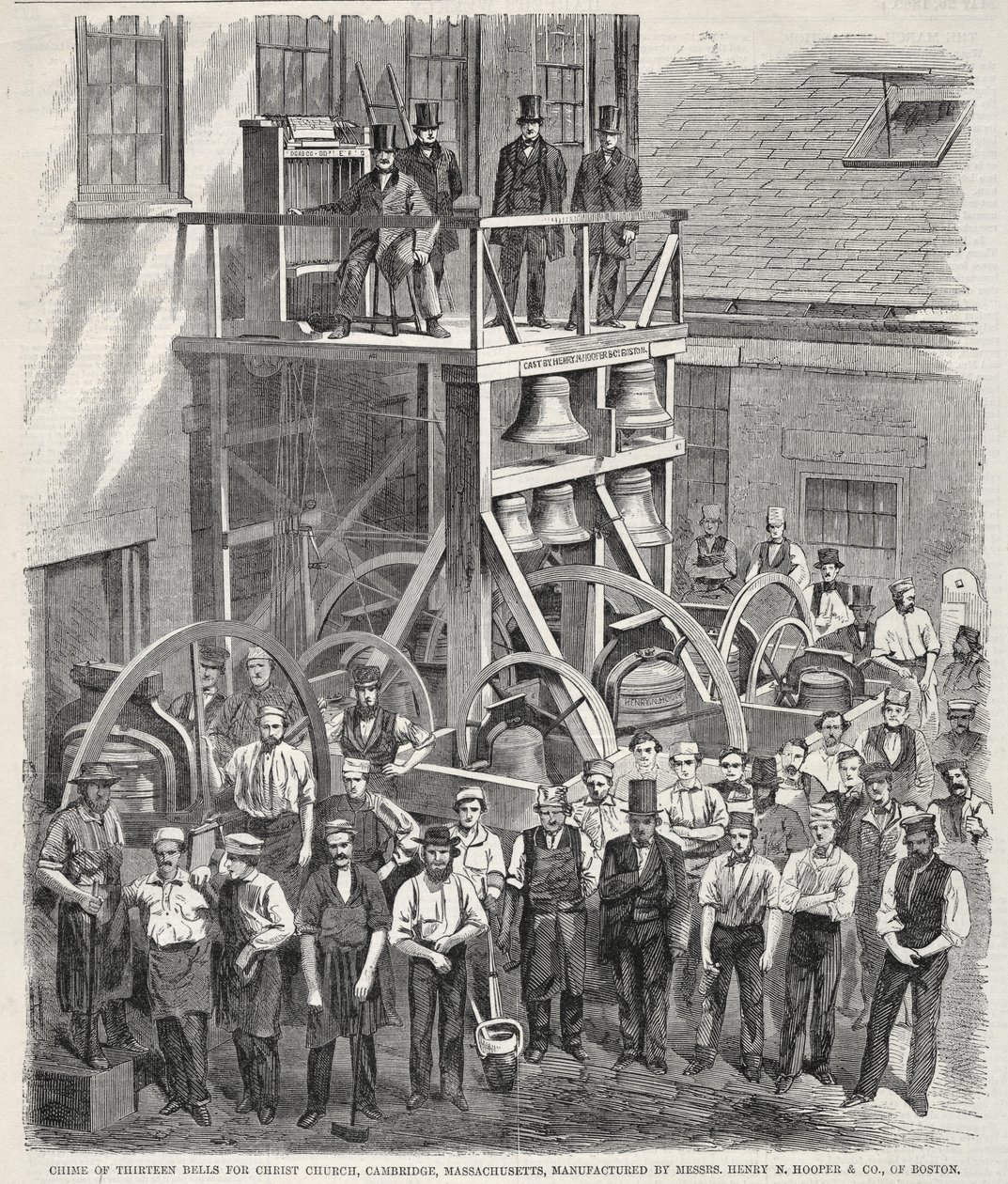 Klokkespill med tretten klokker for Christ Church, Cambridge, Massachusetts, produsert av herrene Henry N. Hooper & Co. fra Boston av Winslow Homer